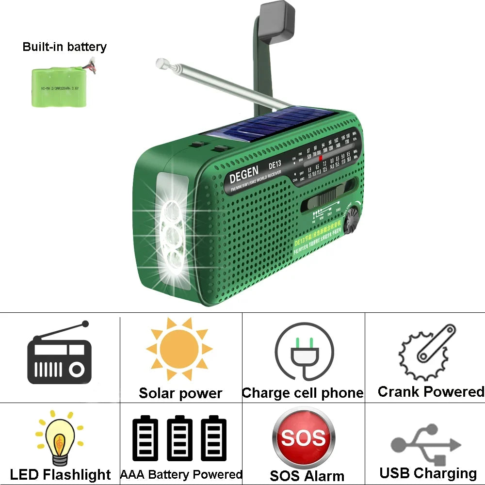 Emergency Solar Radio with Flashlight Green